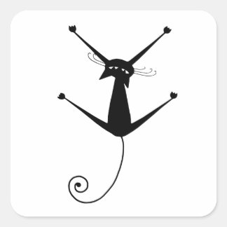 Your Text - Black Cat Character Pose 1 Square Sticker