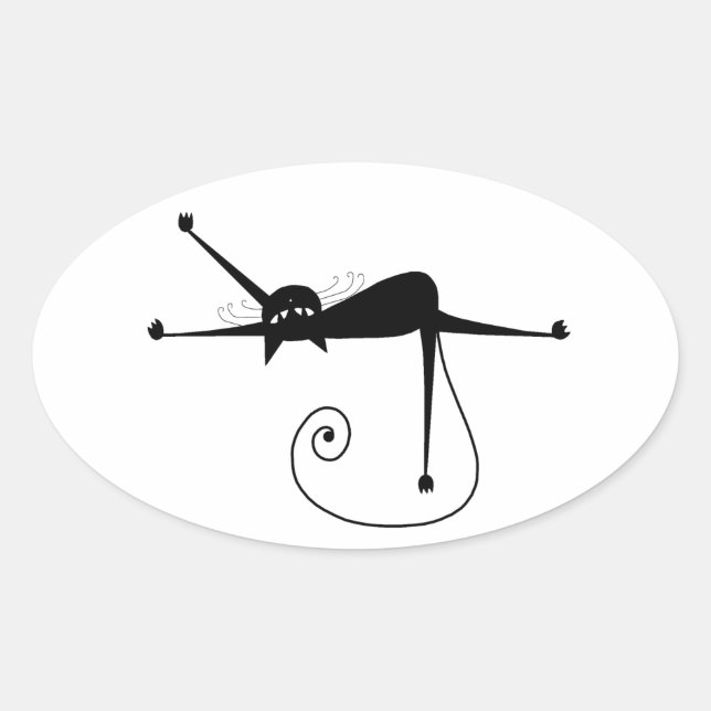 Your Text - Black Cat Character Pose 4 Oval Sticker (Front)