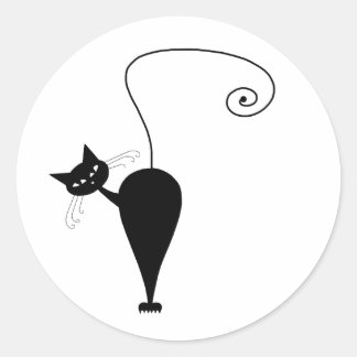 Your Text - Black Cat Character Pose 6 Classic Round Sticker