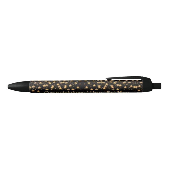 Your Text Black/Gold Stars Sparkle Lights Congrats Black Ink Pen (Top)