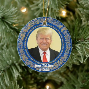 Your Text/Color Donald Trump Christmas Wreath Blue Ceramic Ornament
