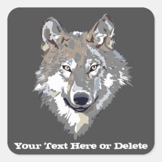 Your Text/Color Lone Wolf Cool Animal Gray Square Sticker