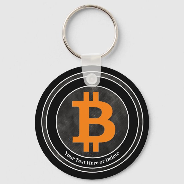 Your Text/Colour Black & Grey Grunge Bitcoin Crypt Key Ring (Front)