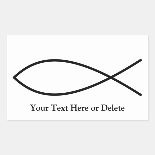 Your Text/Colour Black Ichthys Christian Fish Jesu Rectangular Sticker (Front)