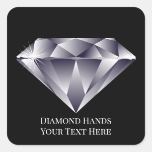 Your Text/Colour Brilliant Shine Diamond Hands Gem Square Sticker