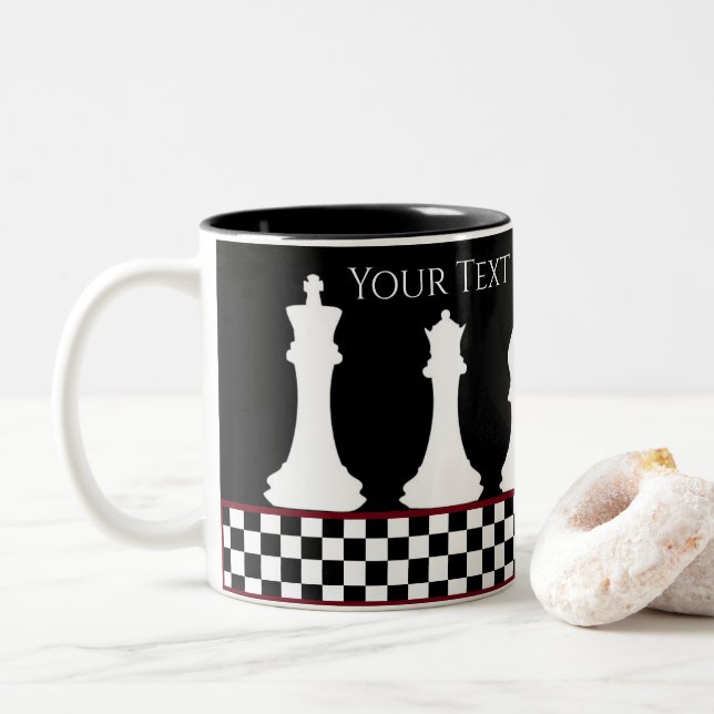 Your Text/Colour Chessboard Piece Chess King Black Two-Tone Coffee Mug (With Donut)