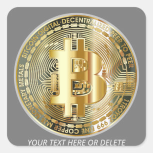 Your Text/Colour Gold/Silver Bitcoin Cryptocurrenc Square Sticker