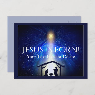 Your Text/Colour Jesus Nativity Christmas Star Blu Postcard