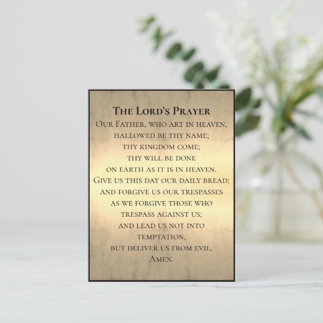 Your Text/Colour Lord's Prayer Bible Beige Glow Postcard (Standing Front)