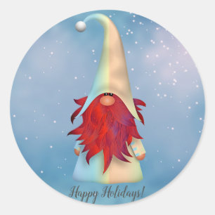 Your Text/Colour Red Beard Gnome Holiday Snowflake Classic Round Sticker