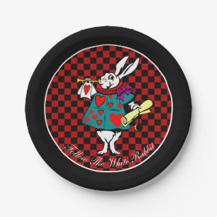 Your Text/Colour White Rabbit Alice in Wonderland Paper Plate