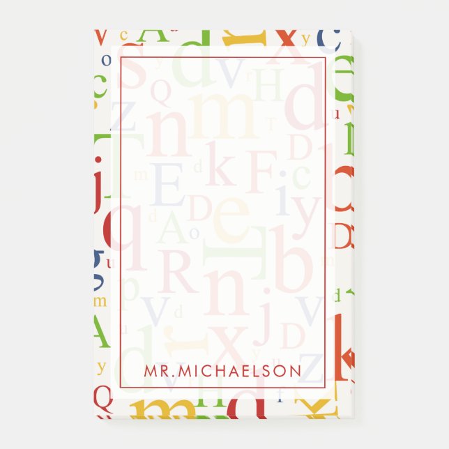 Your Text | Colourful Alphabet Post-it Notes (Front)