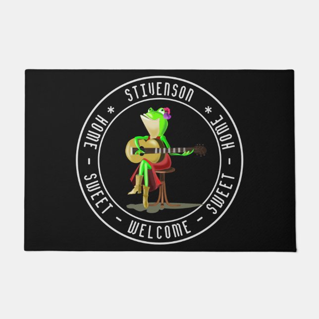 Your Text Colours - Frog Playing Guitar - Welcome Doormat (Front)