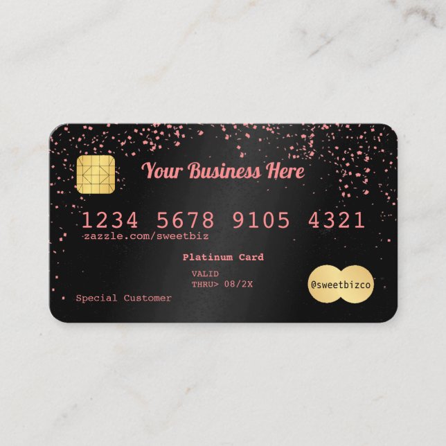 Your Text Confetti Credit Card Black Pink (Front)