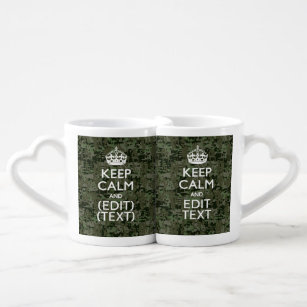Your Text Digital Camouflage Olive Green Keep Calm Coffee Mug Set