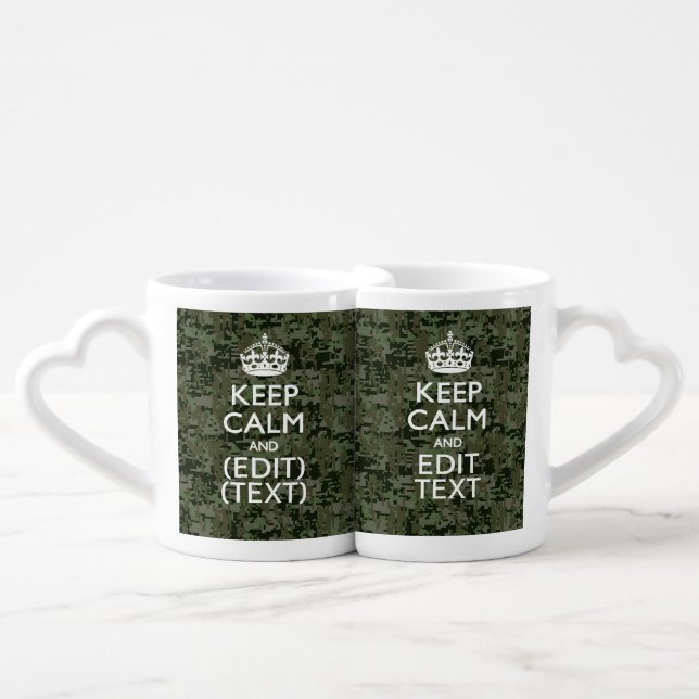 Your Text Digital Camouflage Olive Green Keep Calm Coffee Mug Set (Front Nesting)