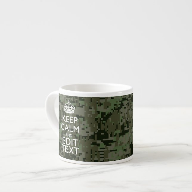 Your Text Digital Camouflage Olive Green Keep Calm Espresso Cup (Front Left)