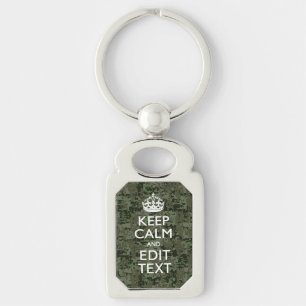 Your Text Digital Camouflage Olive Green Keep Calm Key Ring