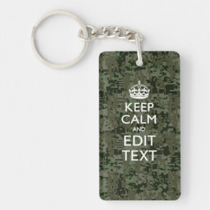 Your Text Digital Camouflage Olive Green Keep Calm Key Ring