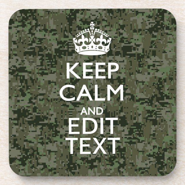 Your Text Digital Camouflage Woodland Keep Calm Coaster (Front)