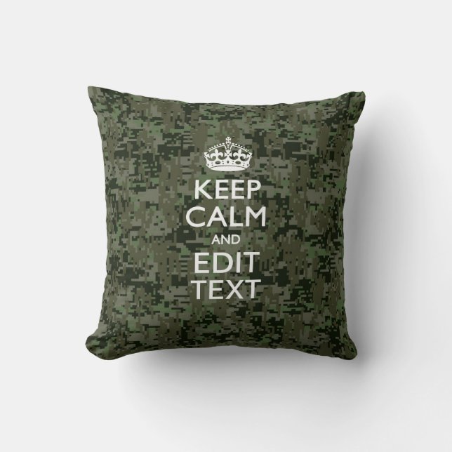 Your Text Digital Camouflage Woodland Keep Calm Cushion (Front)