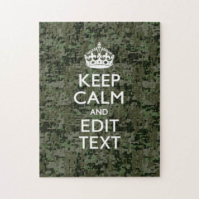 Your Text Digital Camouflage Woodland Keep Calm Jigsaw Puzzle (Vertical)