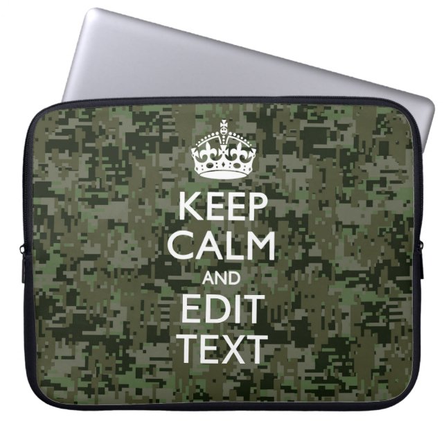 Your Text Digital Camouflage Woodland Keep Calm Laptop Sleeve (Front)