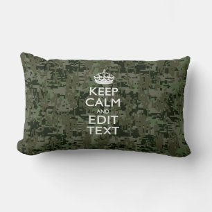 Your Text Digital Camouflage Woodland Keep Calm Lumbar Cushion