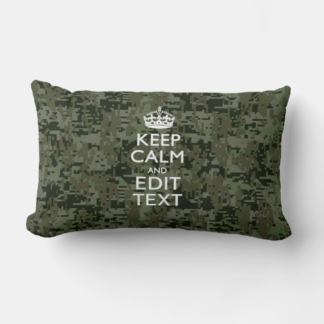 Your Text Digital Camouflage Woodland Keep Calm Lumbar Cushion (Front)
