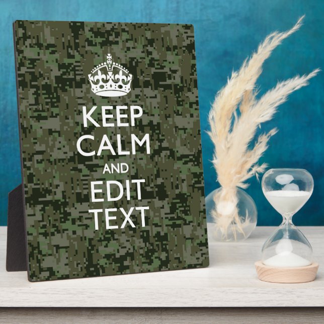 Your Text Digital Camouflage Woodland Keep Calm Plaque (Side)