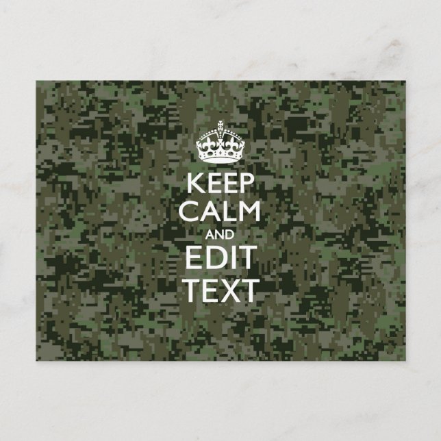 Your Text Digital Camouflage Woodland Keep Calm Postcard (Front)