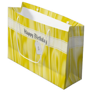 Your Text   Elegant Happy Birthday Yellow Satin Large Gift Bag