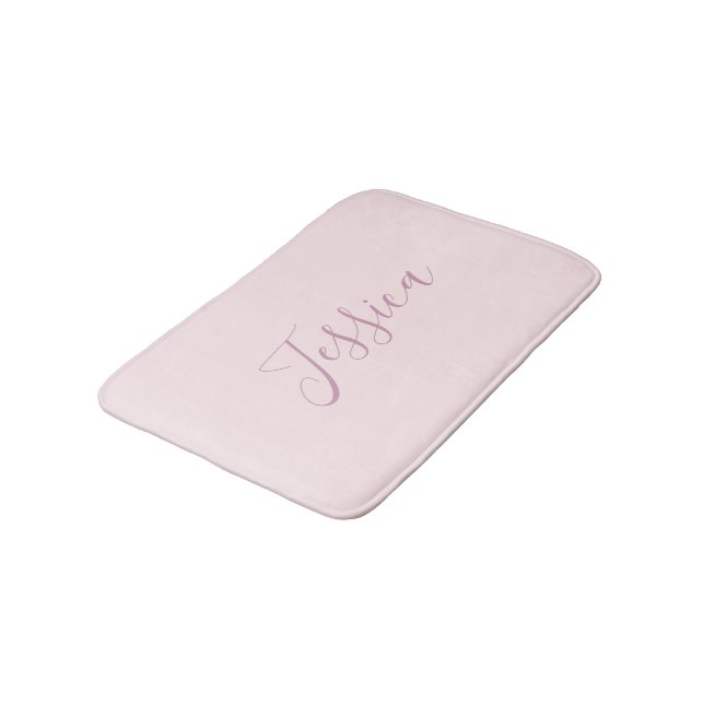 Your Text | Elegant Script & Soft Blush Pink Bath Mat (Angled)