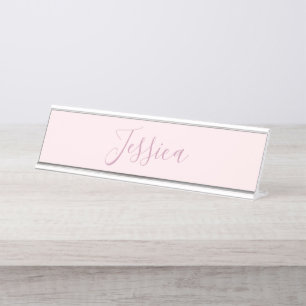 Your Text   Elegant Script & Soft Blush Pink Desk Name Plate