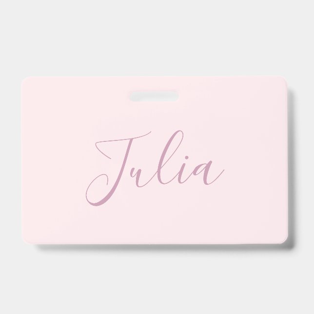 Your Text | Elegant Script & Soft Blush Pink ID Badge (Front)