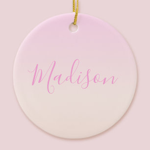 Your Text Elegant Script & Soft Blush Pink Ombre Ceramic Ornament