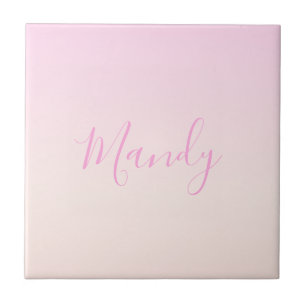 Your Text   Elegant Script & Soft Blush Pink Ombre Ceramic Tile