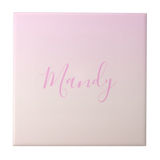 Your Text | Elegant Script & Soft Blush Pink Ombre Ceramic Tile (Front)