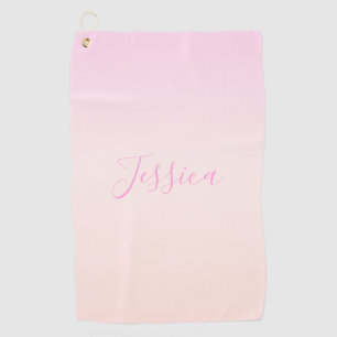 Your Text Elegant Script & Soft Blush Pink Ombre Golf Towel