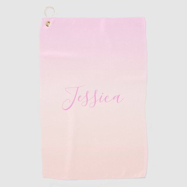 Your Text | Elegant Script & Soft Blush Pink Ombre Golf Towel (Front)