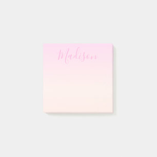 Your Text   Elegant Script & Soft Blush Pink Ombre Post-it Notes