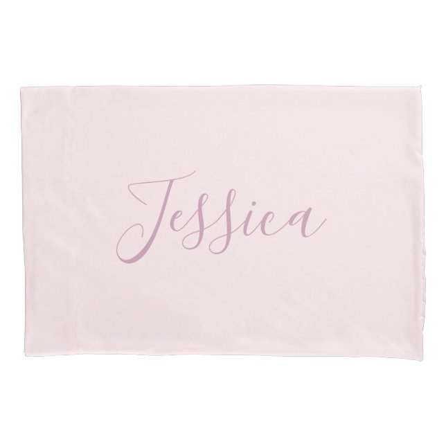 Your Text | Elegant Script & Soft Blush Pink Pillowcase (Front)