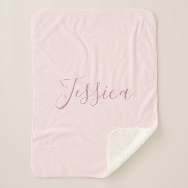 Your Text | Elegant Script & Soft Blush Pink Sherpa Blanket (Front)
