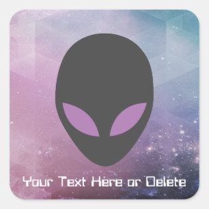 Your Text/Eye Color Alien Head Cute Purple Galaxy Square Sticker