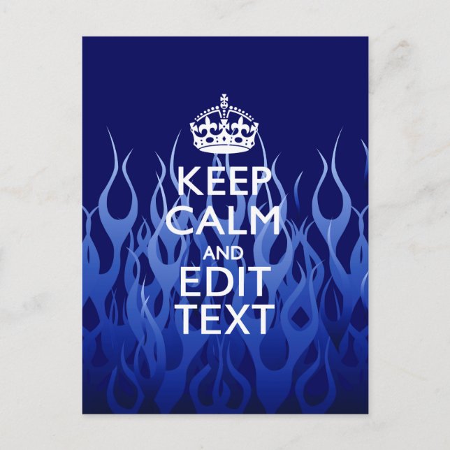 Your Text for Keep Calm on Blue Racing Flames Postcard (Front)
