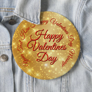 Your TEXT Gold Valentines Day Message Colossal 6 Cm Round Badge