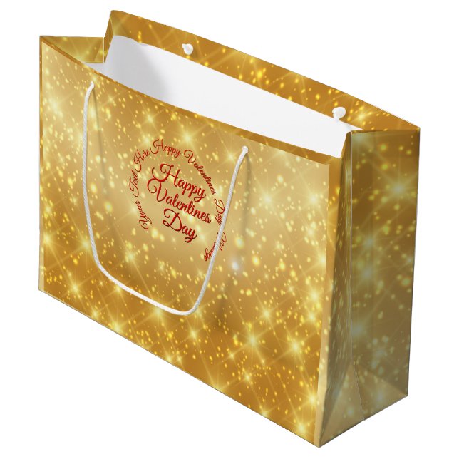 Your TEXT Gold Valentines Day Message Large Gift Bag (Front Angled)