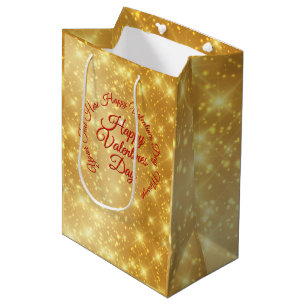 Your TEXT Gold Valentines Day Message Medium Gift Bag