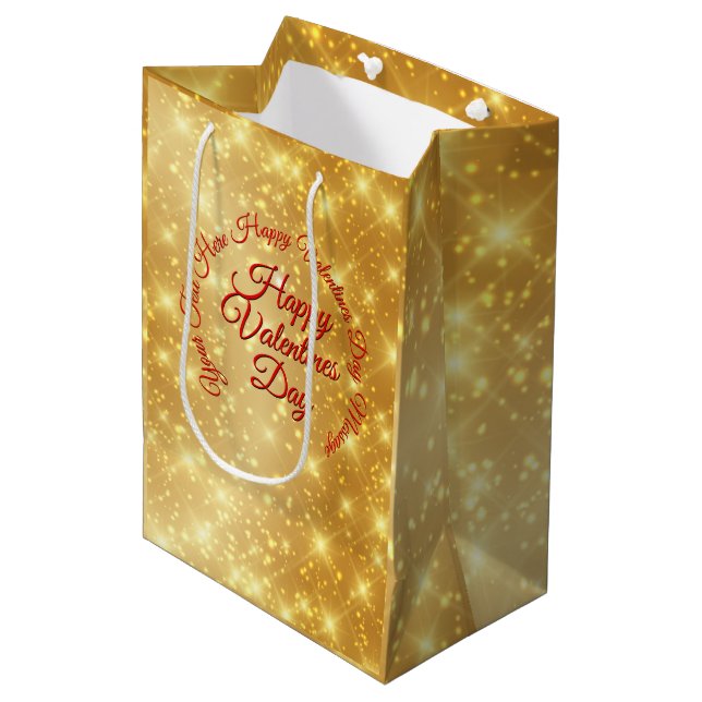 Your TEXT Gold Valentines Day Message Medium Gift Bag (Front Angled)
