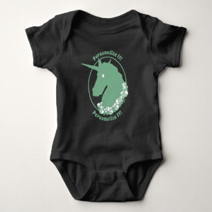 YOUR TEXT Green Zombie Unicorn Baby Bodysuit
